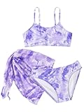 NATUST Mädchen Badeanzug 3-teilig Bikini Set Bikinioberteil mit Triangel Bikinihose und Rock Violett 13-14 Jahre
