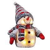 Bambelaa! LED Schneemann Weihnachtsdeko Innen Beleuchtet 26 cm Batteriebetrieben Weihnachtsbeleuchtung Weihnachten Rot