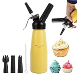 ASelected 500 ml Professionelle Sahnespender Aluminium, Sahnesyphon Aluminium mit 3 Edelstahl Deko-Düsen und 1 Reinigungbürste, Auslaufsicherer sahnesiphon für die Zubereitung von Schlagsahne