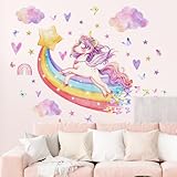 Yunkctuk Wandtattoo Kinderzimmer Mädchen Regenbogen Wandsticker Einhorn Wandaufkleber Schmetterling Wand Stickers Wanddeko für Kindergarten Wohnzimmers Spielzimmers Aktivitätsraums