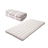 EMOOR Japanische Gepolsterte Futon-Matratze Machi 100 x 202 cm Grau, Zwickel Faltbar Verstaubar Elastische Bänder Bodenschlaf-Gästebett Tatami-Matte