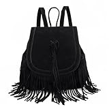 Schulrucksack Quaste Umhängetasche Mode Reisetasche Rucksack Lässiger Rucksack(Black)