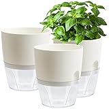 GiReich Kräutertopf Küche Set Fensterbank Selbstbewässernd, 3er Set Moderne Pflanztopf für Zimmerpflanzen mit Bewässerungssystem, Kräutergarten für die Küche,18.2X 11x 15.3 cm (Weiß)