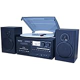 Boytone BT-28SPB Bluetooth Classic Style Plattenspieler Plattenspieler mit AM/FM Radio, Kassettenspieler, CD-Player, 2 separate Stereo-Lautsprecher, Schallplatten-Vinyl, Radio, Kassette auf MP3,