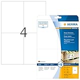 HERMA 10909 Power Etiketten, 25 Blatt, 105 x 148 mm, 4 pro A4 Bogen, 100 Stück, selbstklebend, bedruckbar, extrem stark haftend, blanko Papier Klebeetiketten Aufkleber, weiß
