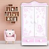 habeig XXL Kinderschrank Kleiderschrank 52 cm hoch Wandschrank Hängeschrank weiß 2 Türen Puppenschrank (Pink/Weiß 226-822)