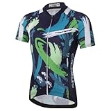 SXSHUN Kinder Jungen Fahrradtrikot Mädchen Schnelltrocknend Kurzarm Trikot & Kurze Radhose mit 3D Sitzpolster MTB Radsport, Blau+Grün+Trikot, 116