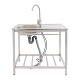 Dekltus 304 Edelstahl Küchenspüle, 75x40x75 cm Spülbecken mit Unterschrank, Freistehende Spüle für Restaurant, Küche, Hotel, Bar, Garage (Silber)