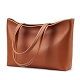 KALIDI Handtasche Damen Groß Shopper Tasche Damen PU Leder Tote Bag Wasserdichte Henkeltaschen mit Reißverschluss für Arbeit, Reisen, Einkauf, Schule Braun