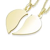 Partnerketten Gold Liebesketten Freundschaftsketten vergoldet Gravur Herzkette für Paare zwei Teile Love Kette teilbar halb Hälfte trennbare zerbrochen zweiteilig doppelt zum Teilen FF76VGGG45