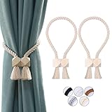 OCIOLI 2 Stück Starke magnetische Vorhang-Raffhalter, Raffhalter für vorhänge, gardinen Raffhalter, Raffhalter magnetisch, handgewebt Raffhalter, Vorhang Raffhalter (Beige, 2)