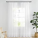 PONY DANCE Weiße Gardinen mit Kräuselband Wohnzimmer Vorhänge Transparent 2er Set H 245 x B 140 cm Voile Gardinen für Schienensystem Sheer Curtains for Bedroom/Living Room