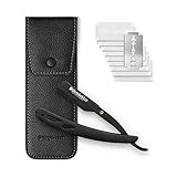 Störtebekker® Premium Rasiermesser im handgefertigten Lederetui + Alaunstift - Straight Razor mit Rasurguide [10 Störtebekker Klingen] - Geschenkidee - Rasiermesser Set - Nassrasierer in Top-Qualität