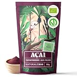 NaturaleBio Acai Pulver – 50 g gefriergetrocknetes Acai-Beeren Pulver (Freeze-Dried) aus Brasilien - Getrocknete Rohkost aus der Acai-Frucht, Extrakt aus Pulp der Acai-Beeren.