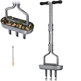 EEIEER Rasenlüfter, Rasenbelüfter Aerifizierer für Rasen Hohlspoon mit Ablageschale Gebogener Kante, T-Griff Rasenspecht Heavy Duty Handvertikutierer Rasen Belüften für Verdichtete Böden Rasenpflege