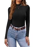 Ekouaer Rollkragenpullover Damen Langarmshirt Thermo Shirt Damen Langarm Basic Tops Unterhemd Damen Silm Fit, Schwarz, XL