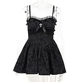 mingxinshangdian Gothic Dark Party Wear Mall Goth Scratch Kleid Ästhetisches schwarzes Rüschen A-Linien-Kleid Damen rückenfreies Outfit-schwarz-M