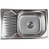 ANW HOME Küchenspüle Edelstahl, 66x42 cm, Abtropfbecken, Siphon, rechteckig