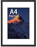 wyewye Bilderrahmen A4, MDF Holz Rahmen Din A4 schwarz, 21x29,7 cm, Rahmen mit Acrylglas - zum vertikalen oder horizontalen Aufhängen, für Fotos, Poster, Puzzles