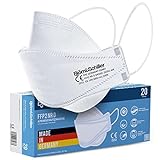 FFP2 Masken einzeln verpackt, 20 Stück, made in Germany, Atemschutzmaske weiß CE 2233 zertifiziert, Schutzmasken medizinisch, atmungsaktive Einwegmaske, Mundschutz & Nasenschutz