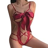 BDSMAGE Sexy Dessous Damen für Sex Strapsen Dessous Set mit Ouvert Strümpfen Body Damen Sexy Spitze erotisch Dessous Unterwäsche Reizwäsche hochwertig (Rot, Eine Größe passt Allen)
