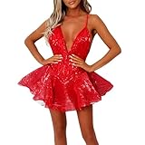 Generico Elegantes Damenkleid mit Glitzer, Minikleid, Ballkleid, V-Ausschnitt, Hochzeitskleider, Winter, Damen, Chiffon, Stil der 20er-Jahre, figurbetontes Kleid, Brautkleid, Abendkleid, Urlaub,