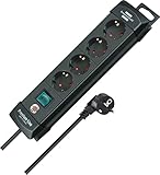 Brennenstuhl Premium-Line Steckdosenleiste 4-Fach (Mehrfachsteckdose mit Schalter und 1,8m Kabel -45° Winkel der Schutzkontakt-Steckdosen, Made in Germany) schwarz