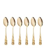 GRÄWE Kaffeelöffel 6 Stück Edelstahl, Serie Rosendekor, goldfarben