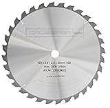 Hartmetall HM Kreissägeblatt 450x30 Z40 für Tischkreissägen, Handkreissägen, Gehrungssägen und Wippkreissägen. Grobschnittsägeblatt für den Längs- und Querschnitt in der Holzverarbeitung und Brennholzverarbeitung