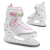 ATTABO Freizeit Schlittschuhe Damen TORA Weiß Größe 41 EU Anfänger Schlittschuhe Schnalle und Klettverschluss Starker Knöchelschutz Langlebige Edelstahlkufe Elegant und Klassisch