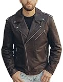 FLAVOR Motorradjacke für Herren, Biker, Leder, zum Reiten, dunkelbraun, Small