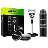 Gillette Labs Set Weißer Rasierer mit Reinigungs-Element + Rasiergel 198 ml + Feuchtigkeitscreme 100 ml, Geschenk Männer