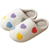 TOPALL Hausschuhe Damen Püsch Winter,Warme Damen-Hausschuhe,Kuschelig Pantoffeln Winter,Puschen Schlappen Flauschig Rutschfeste für Damen/Herren/Unisex(Colorful Love,40/41 EU)