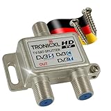 TronicXL Premium Antennenverteiler 2-Fach Verteiler Weiche Splitter F-Buchse zb für DVBT DVBC SAT Splitter Unicable Kabelfernsehen Unitymedia Vodafone Sky Primacom Kabelfernseh Digital HD 3D 4K