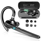 Bluetooth Headset V5.3, Wireless Freisprech Telefon mit CVC 8.0/ENC Dual Mic, APTX, Mute Zwei-Geräte-Verbindung Headset Handy, 90 Std Spielzeit Bluetooth Ohrhörer mit Ladebox für Geschäft/Trucker Grau