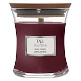 WoodWick mittelgroße Duftkerze im Sanduhrglas mit knisterndem Docht | Black Cherry | Brenndauer bis zu 20 Stunden