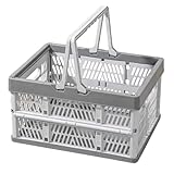 Klappbare Lagerkiste mit Griffen, Kunststoff Aufbewahrungskorb, Organisatorbehälter (Hellgrau, Large)