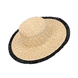 YUXITA Gewebter Strohhut für Damen, atmungsaktiv, flache Krempe, Fischerhut, französische Kopfbedeckung, Strand, Urlaub, sonnenfeste Kappen, Schwarz , As Shown In Pictures