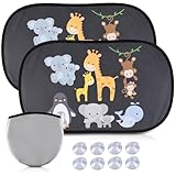 RSWDE Sonnenschutz Auto Baby mit UV Schutz - Auto Sonnenschutz Seitenscheibe (2er Set) - 48.5x31.5cm Sonnenblende mit 8 Saugnäpfen für Kinder mit süßen Tier Motiven