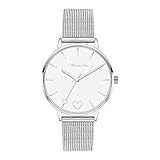 Tamaris Damenuhr mit Meshband aus Edelstahl und Herz-Detail – Runde Schlichte Armbanduhr für Damen in Silber, Gold, Roségold, Bicolor - Geschenkidee