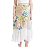 Damen Badeanzug Cover Up Kurz Chiffon Tropische Früchte Palmen Sommer Strand Sarong Bikini Wickelrock Badeanzug Mehrfarbig, mehrfarbig, M/L