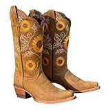 Geblümte Cowgirl-Stiefel – Vintage-Cowboystiefel, Blockabsatz, Quadratische Zehenpartie, Reitstiefeletten Mit Gummisohle | Bequemer Stiefel Im Western-Stil Für Spaziergänge, Alltagskleidung, Party Ode