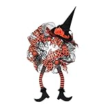 Türhänger, orangefarbener Skelett-Hexenkranz-Anhänger, Halloween-Party-Dekoration, Halloween-Kränze, Haustür-Dekorationen