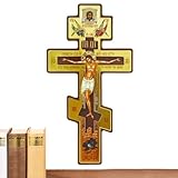 Russisches orthodoxes Kruzifix aus Holz, russisch-orthodoxes Kruzifix für Wand | Kruzifix-Statue aus Holz, Wanddekoration, Gebetsdekoration, doppelseitiges Byzantinisches Kruzifix für Wohnzimmer,