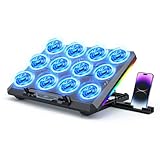 Trullypine Laptop Kühlpad für 12-17,3 Zoll, leistungsstarke 12 leise Lüfter, schnelle Kühlung, ergonomischer Notebook Cooler Ständer, 5 höhenverstellbar, 2 USB-Anschlüsse, Telefonhalter (LCD)