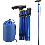 Gehstock Klappbar, 5-Stufig Höhenverstellbar Spazierstock Herren Damen, Leicht und Tragbar Bergstock mit Handschlaufe und Aufbewahrungstasche für Bergsteigen, Wandern, Camping