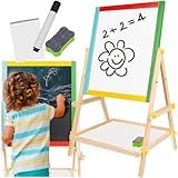 Kindertafel doppelseitig Magnetische Whiteboard Kreidetafel mit Tafelkreide Marker Schwamm Ablage aus Holz 23546