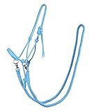 QHP Knotenhalfter mit Zügeln robustes 10 mm dickes Seil (Shetty, Sky)