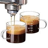 Messbecher: Transparente Glasstruktur, Espressotasse mit Griff, Werkzeug für | 75 ml Doppelpack Design mit leicht zu gießender Ausgießfunktion, perfekt für Maschinen