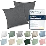 ATsense 2er Set Kissenbezug 40x40 cm - Gewaschene Baumwolle, Dunkelgrau Kopfkissenbezug mit Reißverschluss, Oeko-TEX Zertifiziert Weich, Nicht Lleicht Verformbar